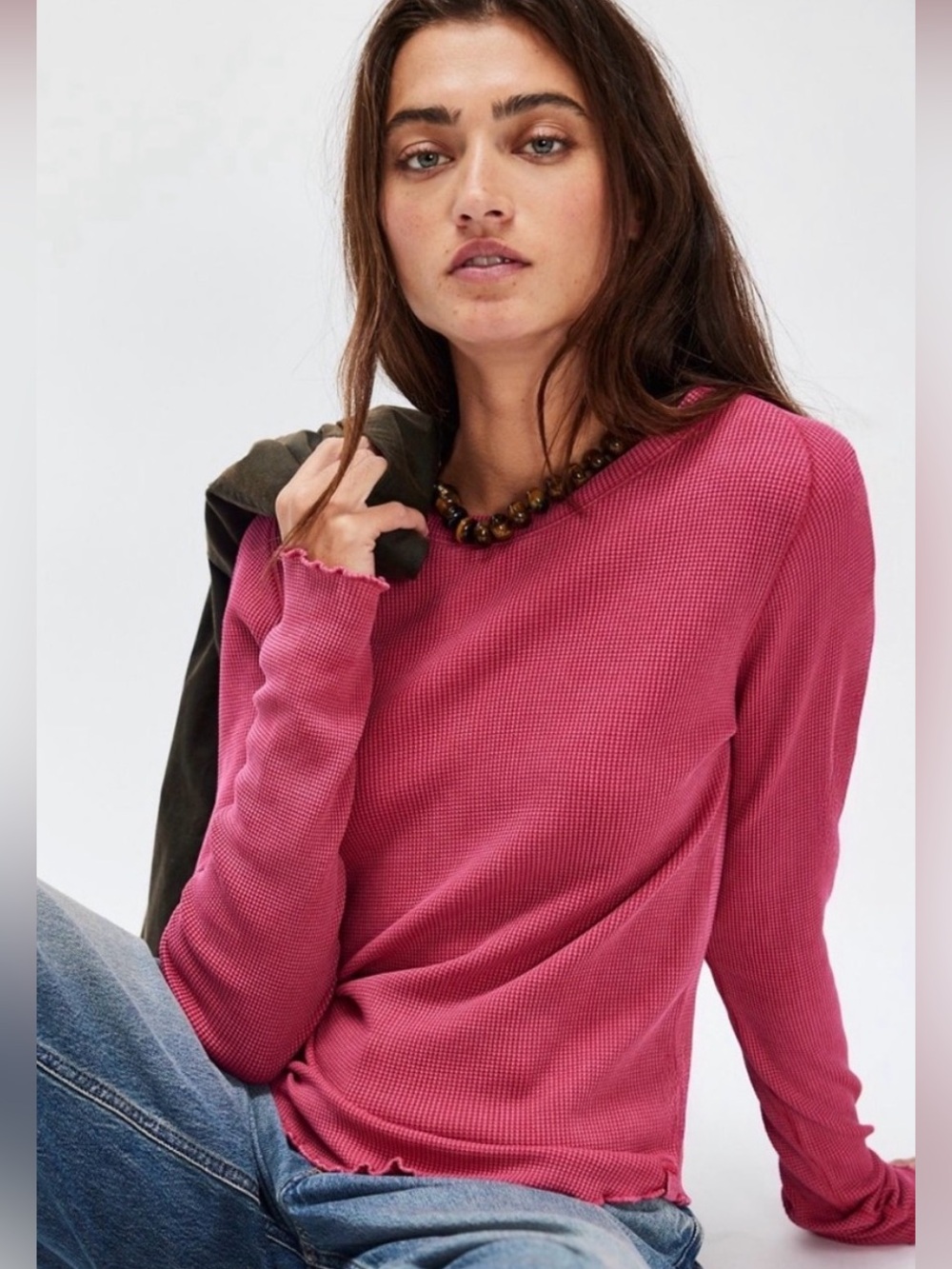 Free People We The Free Easy Does It Long Sleeve Tee. NWT. Raspberry
